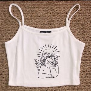 SHEIN Angel Print Crop Cami — Black and White